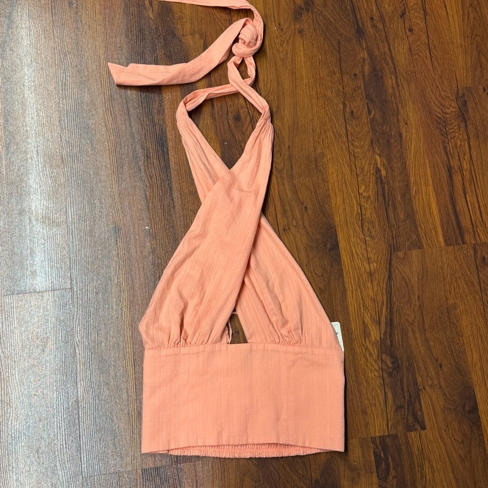 Free People Orange Tie Front Tank Top | Size L (8) | Smocked Back